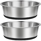 Taglory Stainless Steel Dog Bowls Set of 2, Non-Slip Base, 8 Cup, 59oz | Silicone base stays put on tile &amp; hardwood, dishwasher-safe, food or water for medium to large dogs, Indoor Outdoor Use