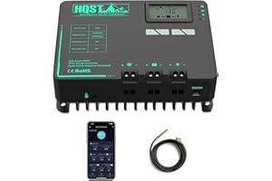 HQST MPPT Solar Charge Controller 40 Amp Negative Grounded Controller with Bluetooth LCD Display, 12V/24V DC Input Solar Panel Regulator for Gel Sealed Flooded and Lithium Battery