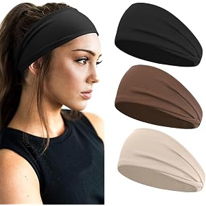 3Pcs Wide Sports Headbands for Men Women, Solid Color Stretch Elastic Sweat Wicking Hair Bands, Yoga Running Fitness Workout