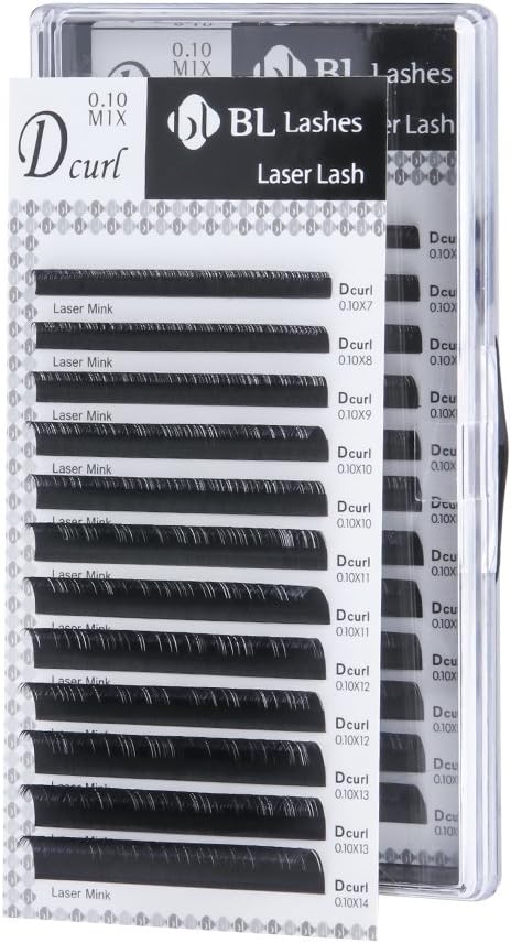 Eyelash Extension BL Laser Mink Lash D Curl Mix 8 Sizes in 1 Tray (DX0.10mm)