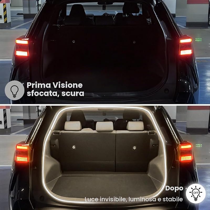 Striscia di luce del bagagliaio per auto, 4m Striscia Luminosa per Bagagliaio tagliabile flessibile,led bagagliaios auto,striscias LED per autos Trunk con Sensore Automatico,per autos,SUV,bianco