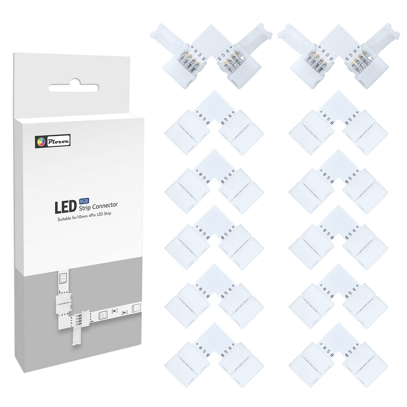 LED Corner Connector, LED Strip Connector, (12 Pieces) 4-Pin 10 mm RGB 5050 LED Strip Connector, LED Strip Light Corner Connector, LED Strip Quick Connector Connectors, LED Connector
