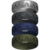 4 Pack - ROQ Silicone Men Wedding Bands - Breathable - Tree