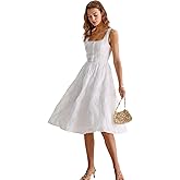 RIHOAS Summer Floral A-Line Midi Sundress - Women's Short Sleeve Semi-Formal Dress for Wedding Guest Party Vacation