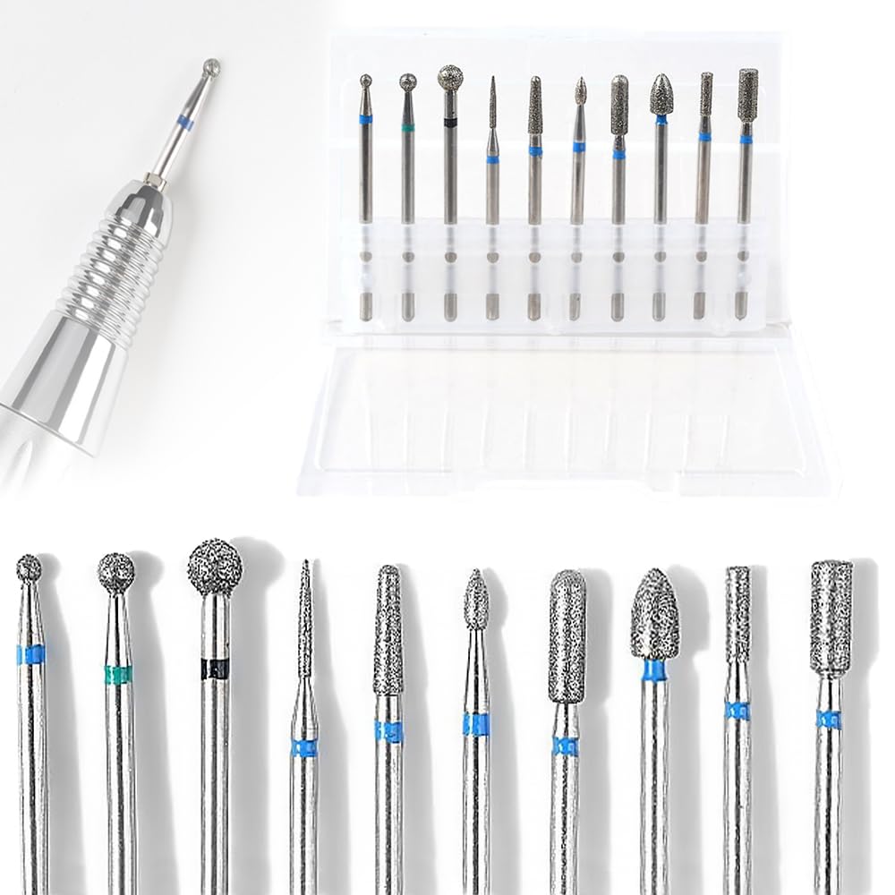 TRKETK 10 Pcs Nail Drill Bits Set, Cuticle Remover Drill Bits Electric Nail Drill Kit 3/32" Carbide Nail Drill Bit Professional Drill Diamond Nail Drill Bits Set Manicure Grinding Head Tool