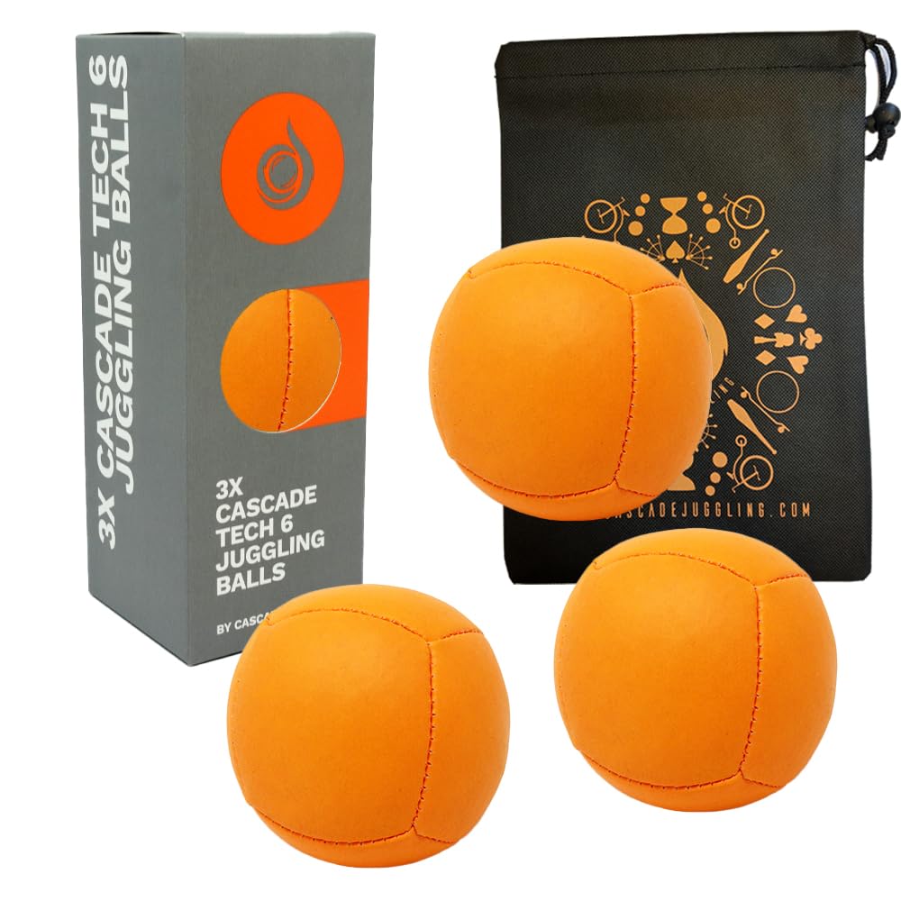 3 x Pro 110g Cascade Tech 6 Juggling Balls - Six Panel Thud Juggling Balls & Bag - Set of 3 Juggling Balls (Orange)