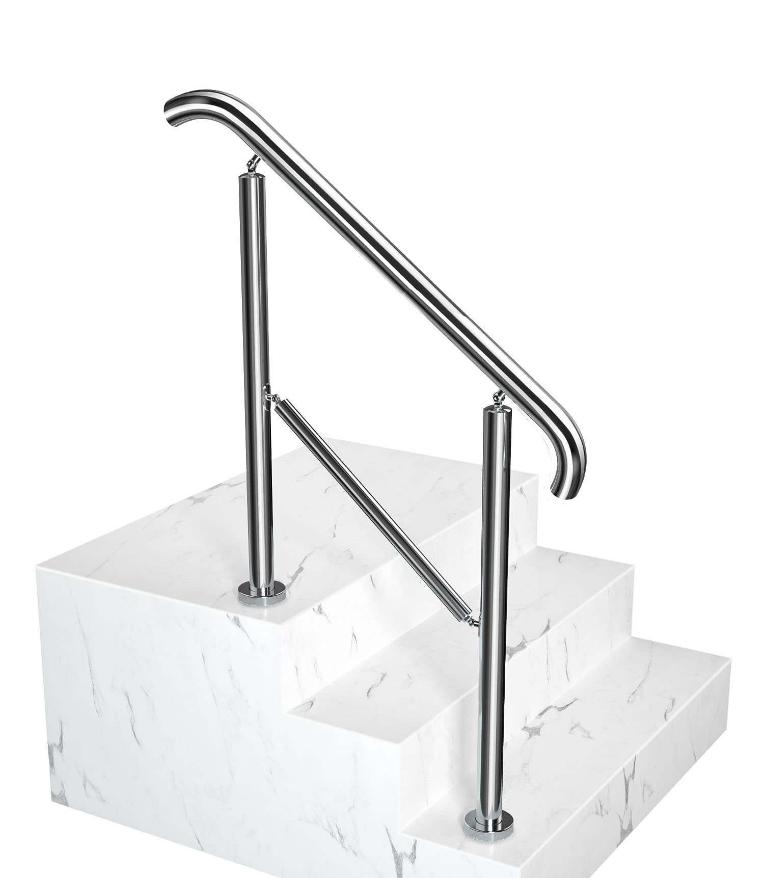 Transitional Handrail Stainless Steel Fits Level Surface and 1to 3 Steps Stair Railing with Installation Accessories Porch Hand Rails for Outdoor Indoor (Style 2)