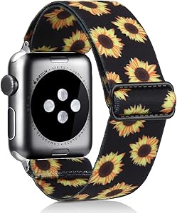 Elastic Watch Band Compatible With Apple Watch 38mm 40mm 42mm 44mm,Stretch Elastics Wristbelt Replacement Wristband For iWatch Series 5/4/3/2/1 (Sunflower, 42MM/44MM)