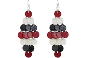 Jules D. Layered Dangling Shell Disc Beads Earring Handmade Multi Colorful Orange Red Blue Drop Chandelier Earring for Women Girls