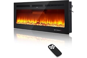 APRAFIE 60" Recessed and Wall Mounted Electric Fireplace, 1500/750W Fireplace Heater (60-99°F Thermostat) Touch Screen & Remote Control, Timer, 12 Adjustable Flame Color & Speed, 5 Dimmer Brightness