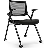 Foldable Office Chair with PU Wheels-Ergonomic Mesh Bouncing Back, Stackable Conference Room Chair, Office Guest & Reception 