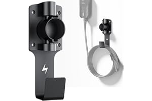 FOCSPROD EV Charger Holder, with 180° Rotation Nozzle Dock, Metal J-Hook for SAE J1772 Charger Holder Organizer Wall-Mount Connector Electric Vehicle Charging Cable Car Accessories