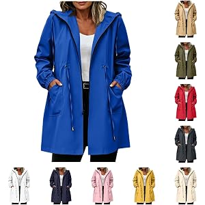 FOCLMP Plus Size Rain Jacket for Women Lightweight Windprood Waterproof Windbreaker Long Length Cinch Waist Hiking Raincoat