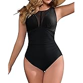 Cromi Womens One Piece Swimsuit Tummy Control Bathing Suit Mesh Swim Suit Slimming Swimwear