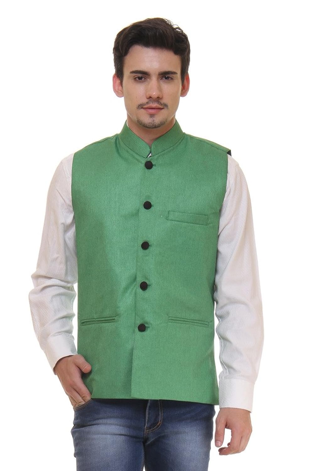 routeen green casual partywear ethnic nehru jackets for men