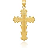 IceCarats 14K Yellow Gold Reversible Passion Cross Pendant Necklace | Textured, Solid, Extra Large, 36mm 1-3/8 inch, for Women and Men, Religious