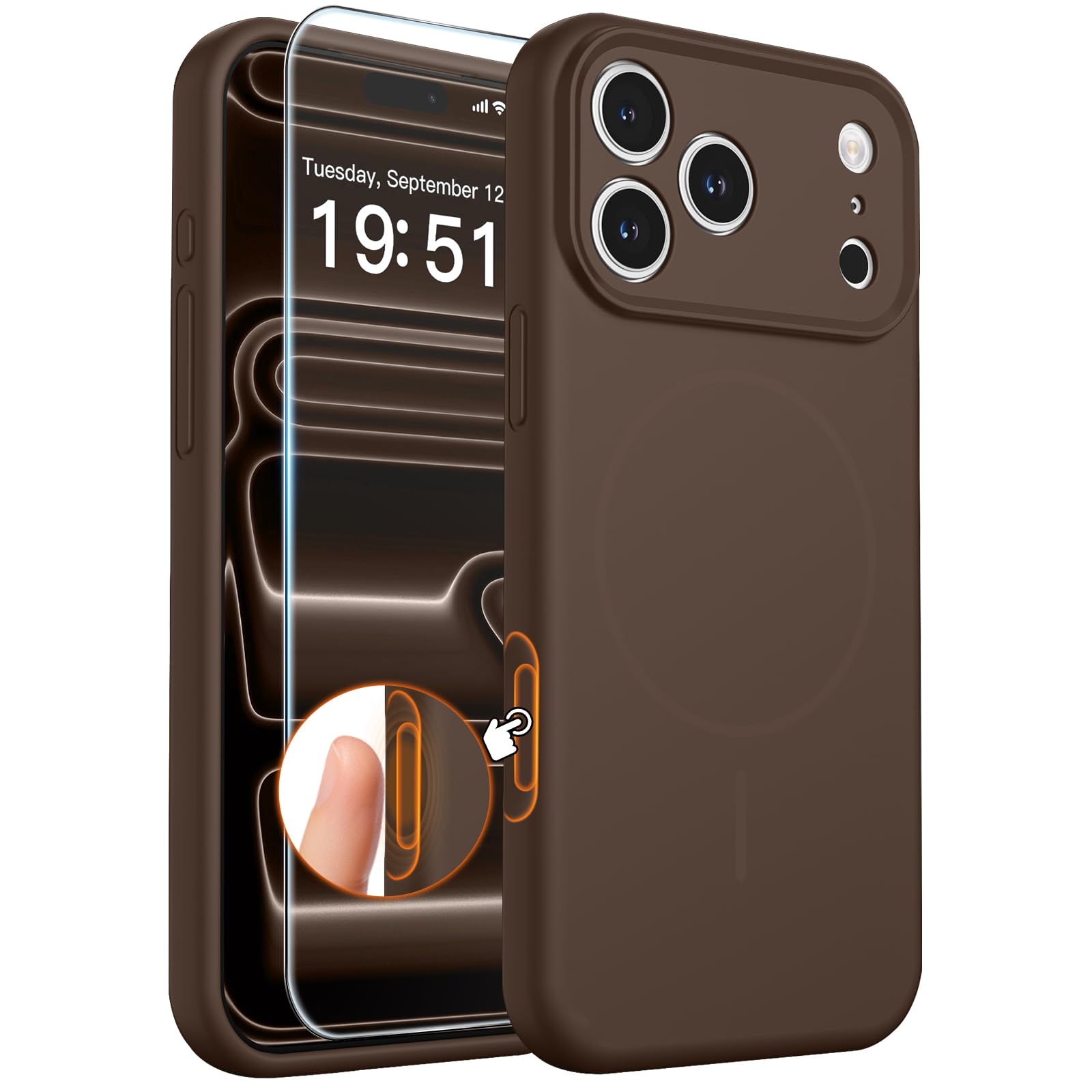 comfeel for iPhone 17 Pro Max Case (Camera Control Cover) (Compatible with MagSafe) Full Camera Protection with Screen Protector, Silicone Shockproof Drop Protective Phone Case,Desert Brown