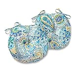 Greendale Home Fashions 15 in. Round Outdoor Bistro Chair Cushion in Painted Paisley (set of 2), Baltic