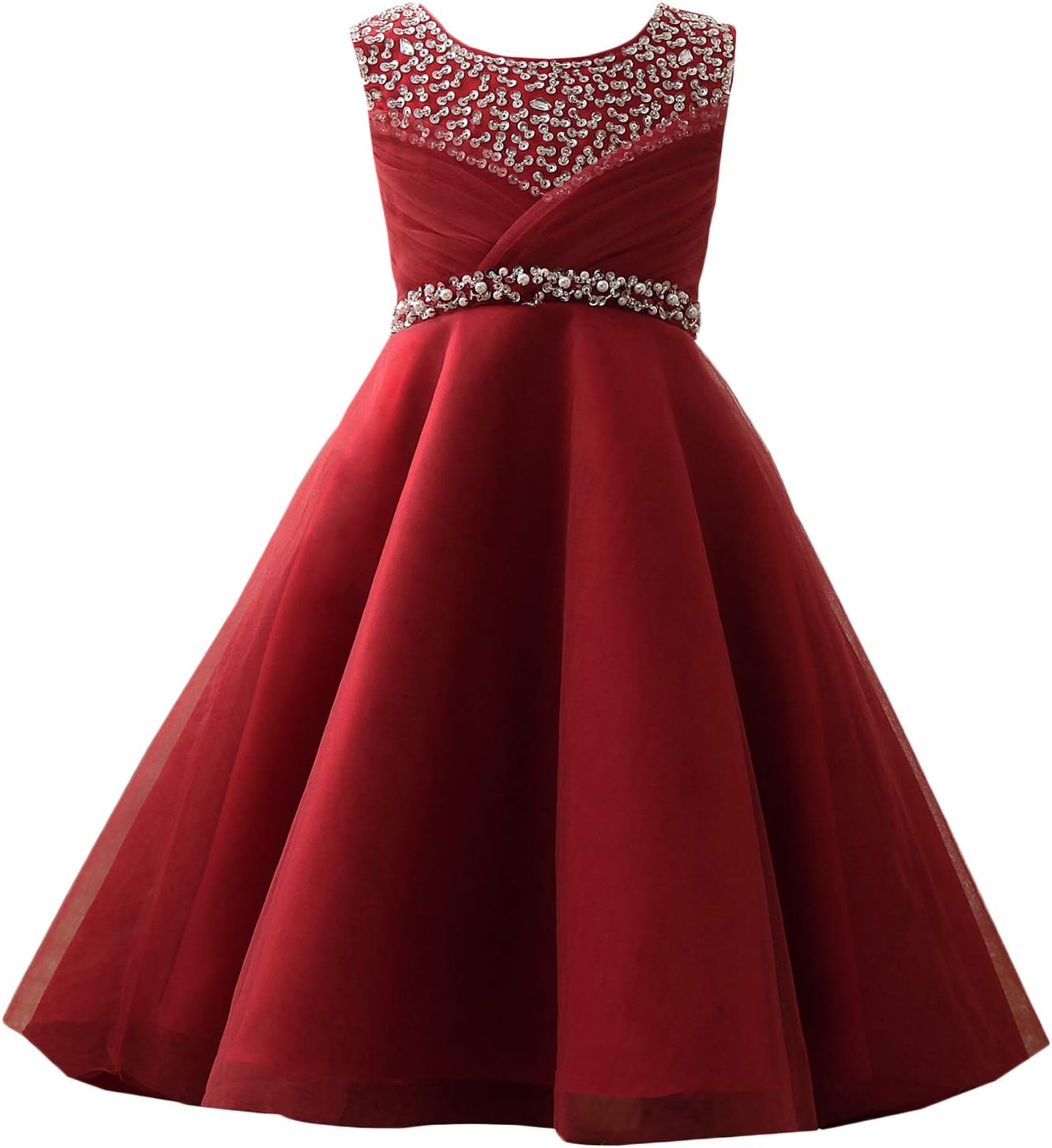 Castle Fairy Girls' First Communion Organza Sequin Pearls Flower Girl Dress with Train