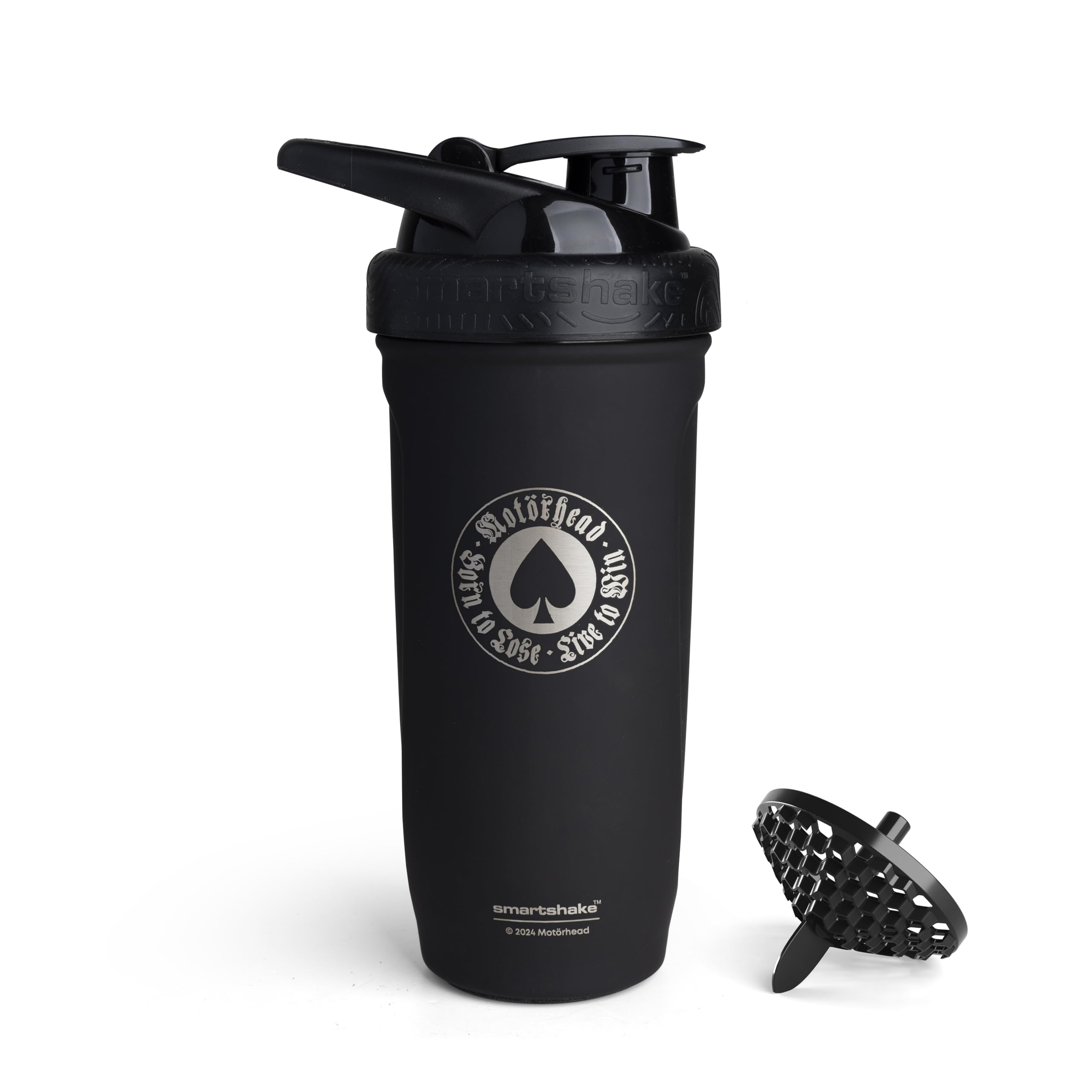 Smartshake Rockband Reforce Stainless Steel Protein Shaker Bottle 900 ml | 30 oz - Leakproof Screw-on Lid - BPA Free - Non Insulated – Unisex - Motörhead, Born To Lose Logo on Bottle