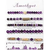 5Pcs Crystal Bracelet for Women Spiritual Natural Stone Bracelet Set Stackable Beaded Bracelets Healing Crystal Bracelet Gemstone Bead Bracelet Beaded Stretch Bracelets for Women