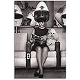 LGDSBHH Vintage Hair Salon Poster - Vintage Girl & Dog Art - Black & White Canvas - 12x18in (30x45cm) Unframed
