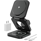 KU XIU X55Q Foldable 3 in 1 Magnetic Wireless Charger, 15W Qi2 Fast Charge for iPhone 17/16/15/14/13/12 and iPhone Air, 5W for Apple Watch 11–4/SE/Ultra, for AirPods 4/3/2/Pro 3/2/1 with 45W Adapter