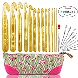 13pcs Huge Crochet Hooks Set Needles with 9pcs Large-Eye Blunt Yarn Needles Larger Crochet Hook Kit in Case