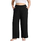 FOREYOND Plus Size Wide Leg Pants for Women Flowy Yoga Lounge Sweatpants Casual High Waisted Pajama Bottoms with Pockets