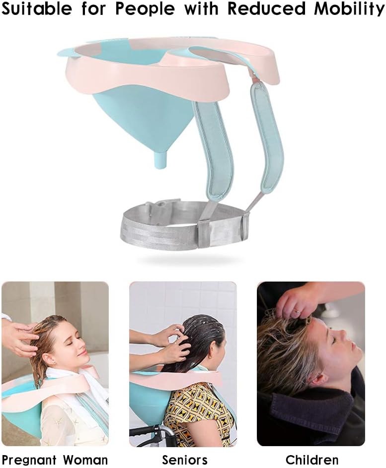 Ibnotuiy Foldable Shampoo Basin Shampoo Bowl Hair Washing Sink with Strap and Removable Drain Tube for Pregnant Women/Elderly/Disabled (Blue and Pink): Health & Personal Care