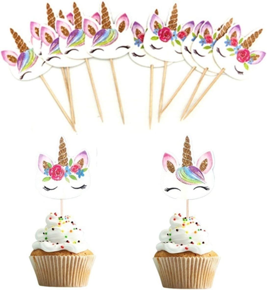 Heaviesk 24 Pcs Set Licorne Dessin Anime Cupcake Toppers Gateau Decorant Insert Carte Choisissez Mariage Enfants Fete Danniversaire Decor Fournitures Rangement Cuisine Maison Vssansthan Org