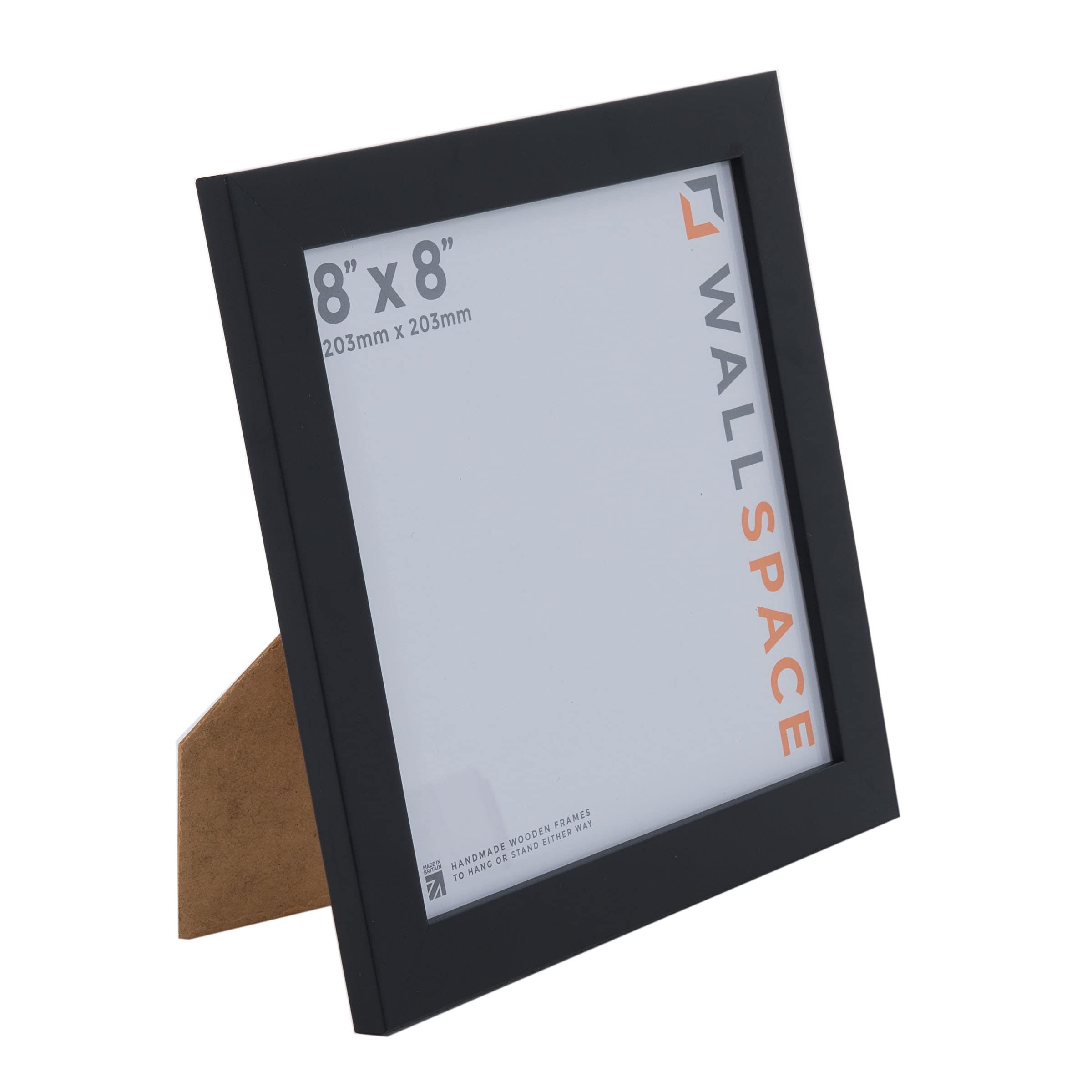 Wall Space 8x8 Black Picture Frame | Black Photo Frame 8x8 | 8 x 8 inch | 203x203mm | 20.3x20.3cm | Solid Wood Wooden with Real Glass | Square | Handmade in UK