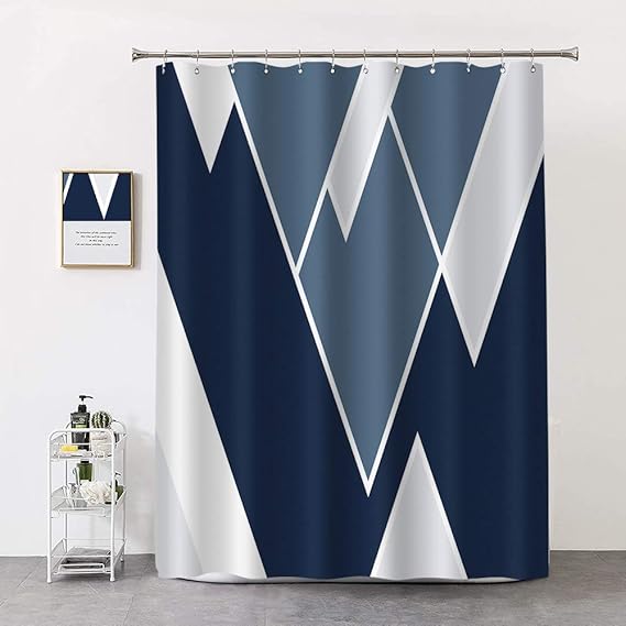 Evita Home Navy Blue Shower Curtain Geometric Modern Cloth Fabric