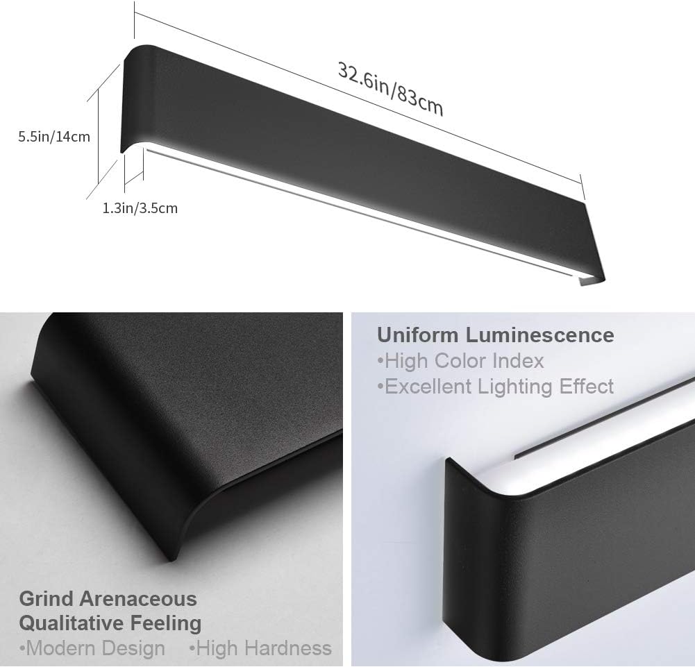 Aipsun 32.6 inch Modern Black Vanity Light Fixtures LED Black Bathroom Wall Light Up and Down Bathroom Lighting Fixtures White Light 5000K - - 