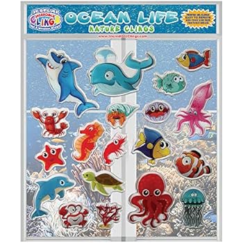 JesPlay Ocean Life Thick Printed Gel Clings - Reusable Window Clings for Kids and Adults - Incredible Gel Decals of Sea Life, Shark, Fish, Dolphin, Whale