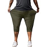 Hidkat Men's Capri Pants 3/4 Long Jogger Sport Shorts,Workout/Gym/Yoga/Beach Shorts Quick Dry with Zipper Pockets