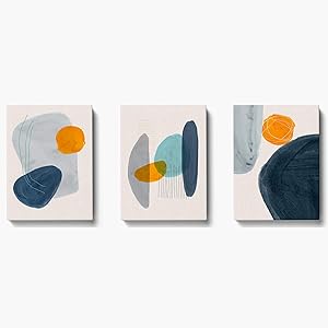 ONELZ Yellow Mid Century Wall Art Boho Wall Art Minimalist Decor Abstract Wall Art Neutral Wall Art Set Modern Framed Wall Art Canvas 3 Piece Wall Art for Living room Bedroom(12''x16'')