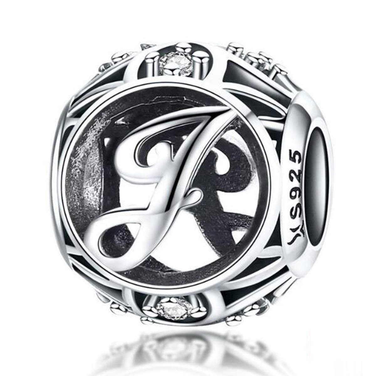 Birthday Charms Genuine 925 Sterling Silver DIY Initial A-Z Charm Alphabet Charms Letter Beads for Pandora Charms Bracelets (Letter J)