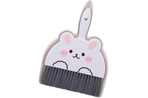 Wanmu Upgrade Small White Broom and Dustpan Set, Hand Dustpan and Brush Set, Cute White Mini Broom and Dust pan Sets, Little Dust Pan for Home Use Tabletop Debris Cleaning Pet Cages Guinea Pig Cages