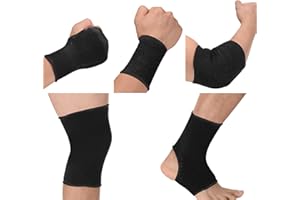 ITODA Kids Wrist Ankle Brace Knee Elbow Pad Hand Half Gloves Set, Knitted Compression Arthritis Tendonitis Pain Relief Protection Sock Protective Gear Set for Cycling Exercise Gym Football