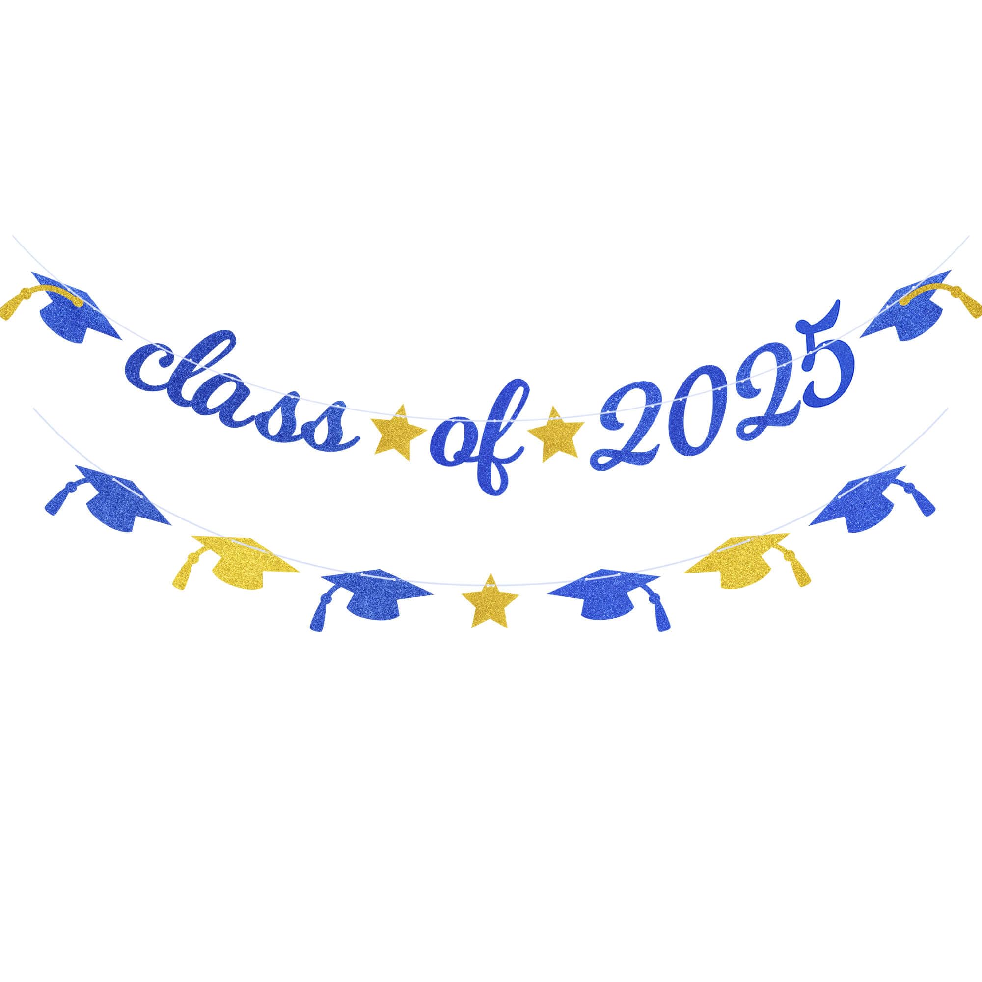 Pargleev Class of 2025 Glitter Banner 2025 Graduation Congratulations Party Decorations Blue