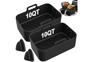 WANOCEAN 10QT Air Fryer Silicone Liners, 2Pcs Reusable Airfryer Pot for Dual DZ401 DZ550 with Mitts Basket Accessories, Air Fryer 2 Basket,Oven Microwave Accessories, Black
