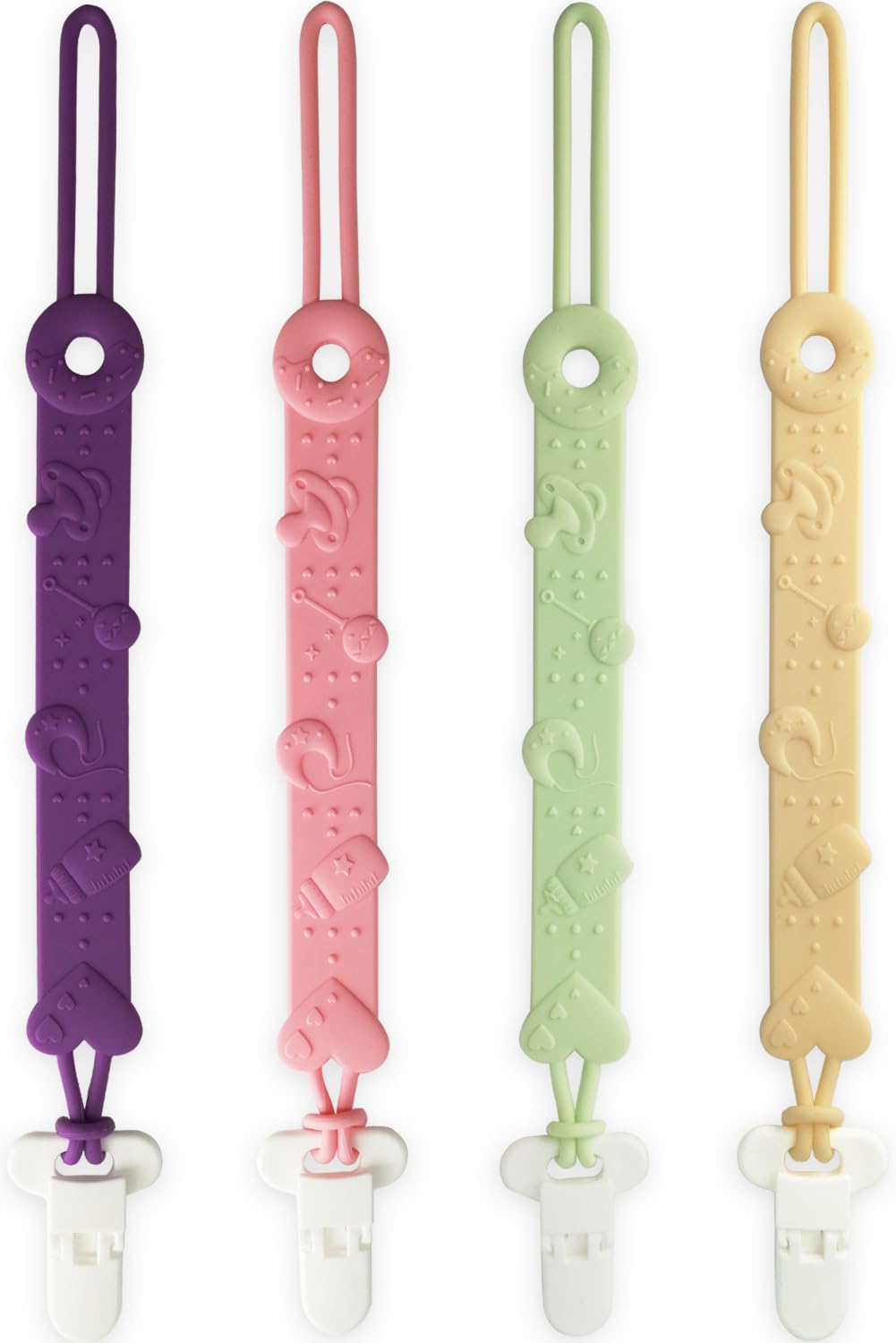 Dummy Clip MOBU 4pcs Soft Silicone Dummy Clips Boys Girls, Cute & Stylish Colours Pacifier Clips Holders Soother Clips Chains (4 Colors_Ⅱ)
