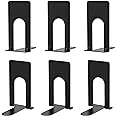 Optomni Book Ends, 3 Pairs of Small Bookends for Shelves, 3.9 x 2.8 × 5.2 in, Black Metal Book Stopper, Sturdy Book Holders for Home Office (6 Pcs, Small)