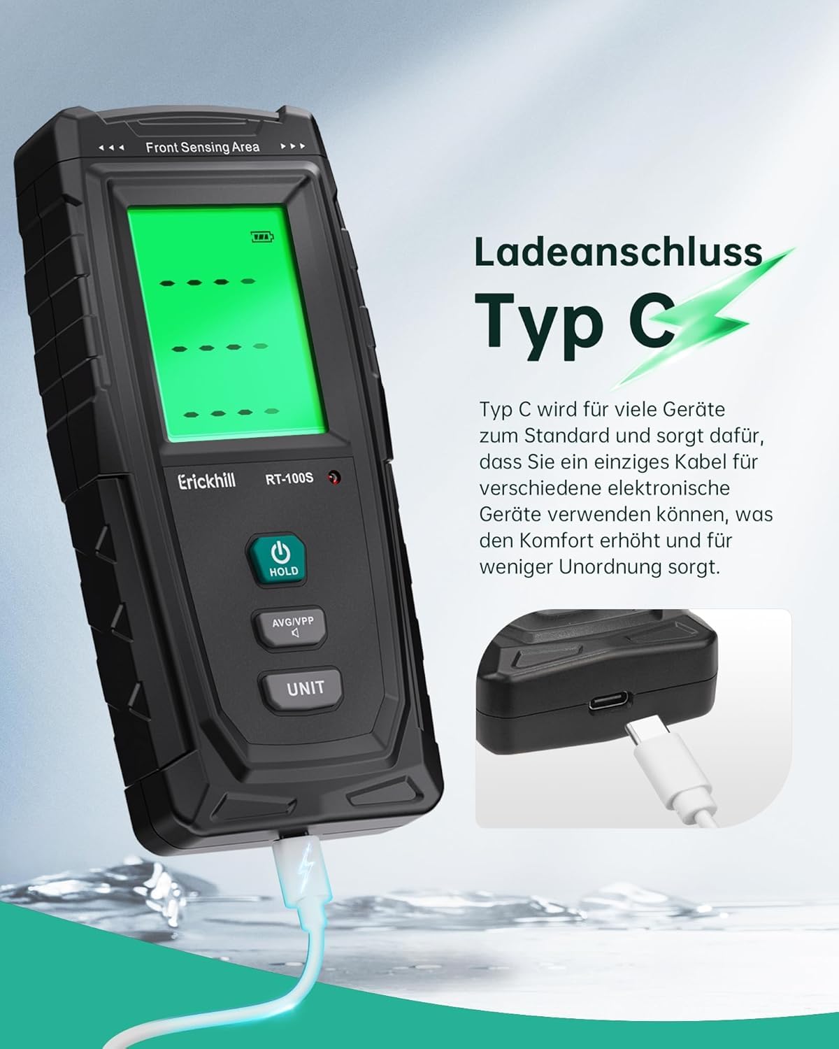 ERICKHILL EMF Messgerät RT-100S, EF/MF/RF-Prüfung, wiederaufladbarer magnetfeld, digitaler/Grafik-Dual-Interface-Strahlungsdetektor, digitaler LCD-Bildschirm, für Zuhause, Büro, Outdoor 7