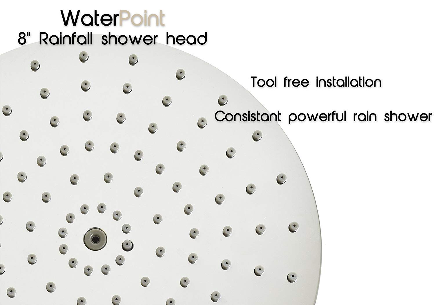 WaterPoint 8 Inch Rain Shower Head, Best High Pressure Rainfall Showerhead with Brass Swivel Ball, Polished Chrome, Uses 30% Less Water