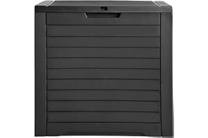 DWVO Louvered Large Deck Box, 31 Gallon Resin Outdoor Storage Box for Patio Furniture, Garden Tools and Pool Supplies, Lockable Lid and Side Handles, Waterproof and UV Resistant, Black