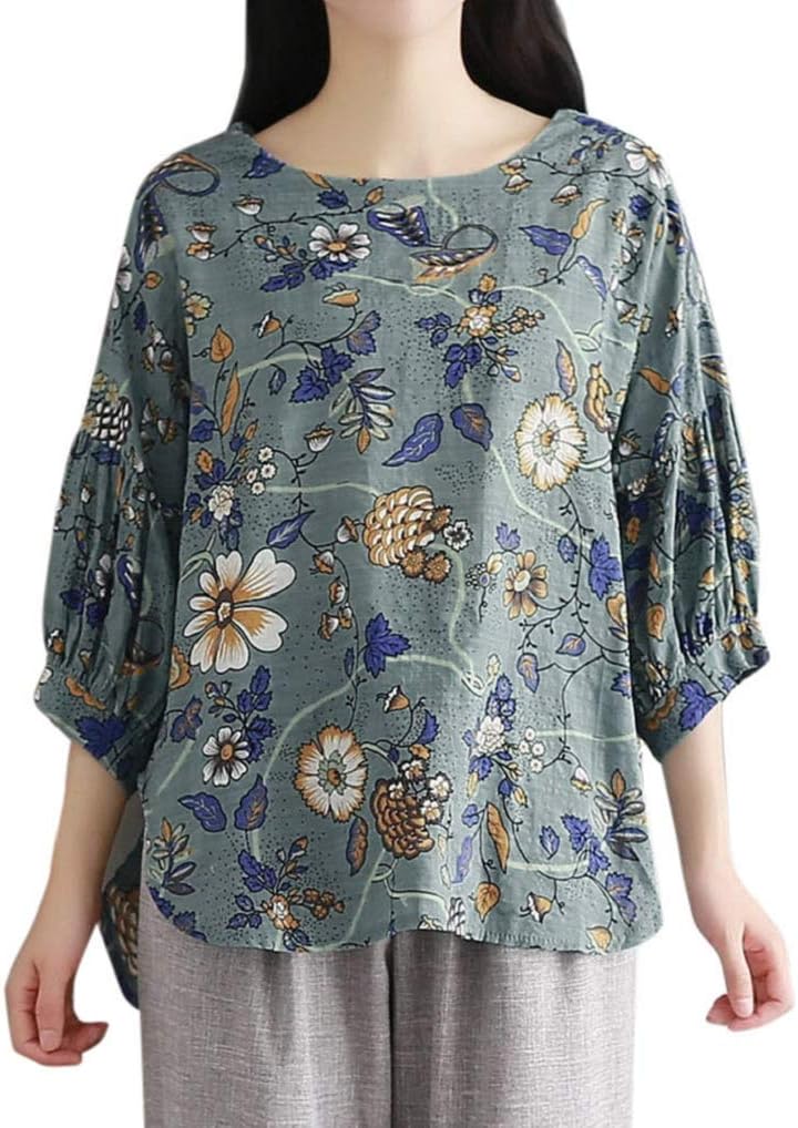 TUDUZ Women T-Shirt Newest Creative Design Ladies Summer Loose Floral Print Blouse Vintage Party Short Sleeve T-Shirt Tops Plus Size