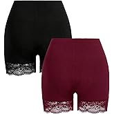 WDIRARA Women's Plus Size 2 Pack Lace Trim Biker Shorts High Waisted Workout Short Leggings Slip Undershorts