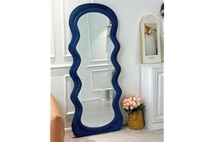 AyeWish Floor Mirror, Wavy Full Length Mirror, Wave Mirror, Standing Mirror, Large Tall Mirror, Wall Mounted, FreeStanding, Large Mirror, 63"×24", Flannel Frame- Blue